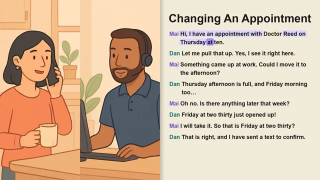 English Conversation Practice Rescheduling A Doctor Appointment By Phone
