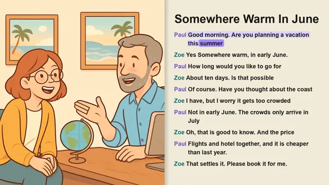 English Conversation Practice Booking A Summer Vacation
